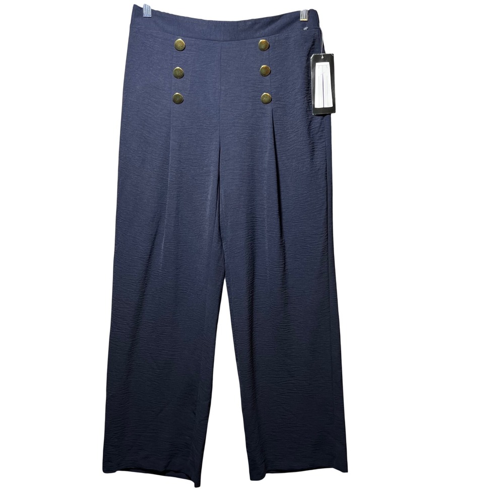 NYCC Navy Blue Wide Leg Sailor Pants Gold Button High Waist Rise Trousers M